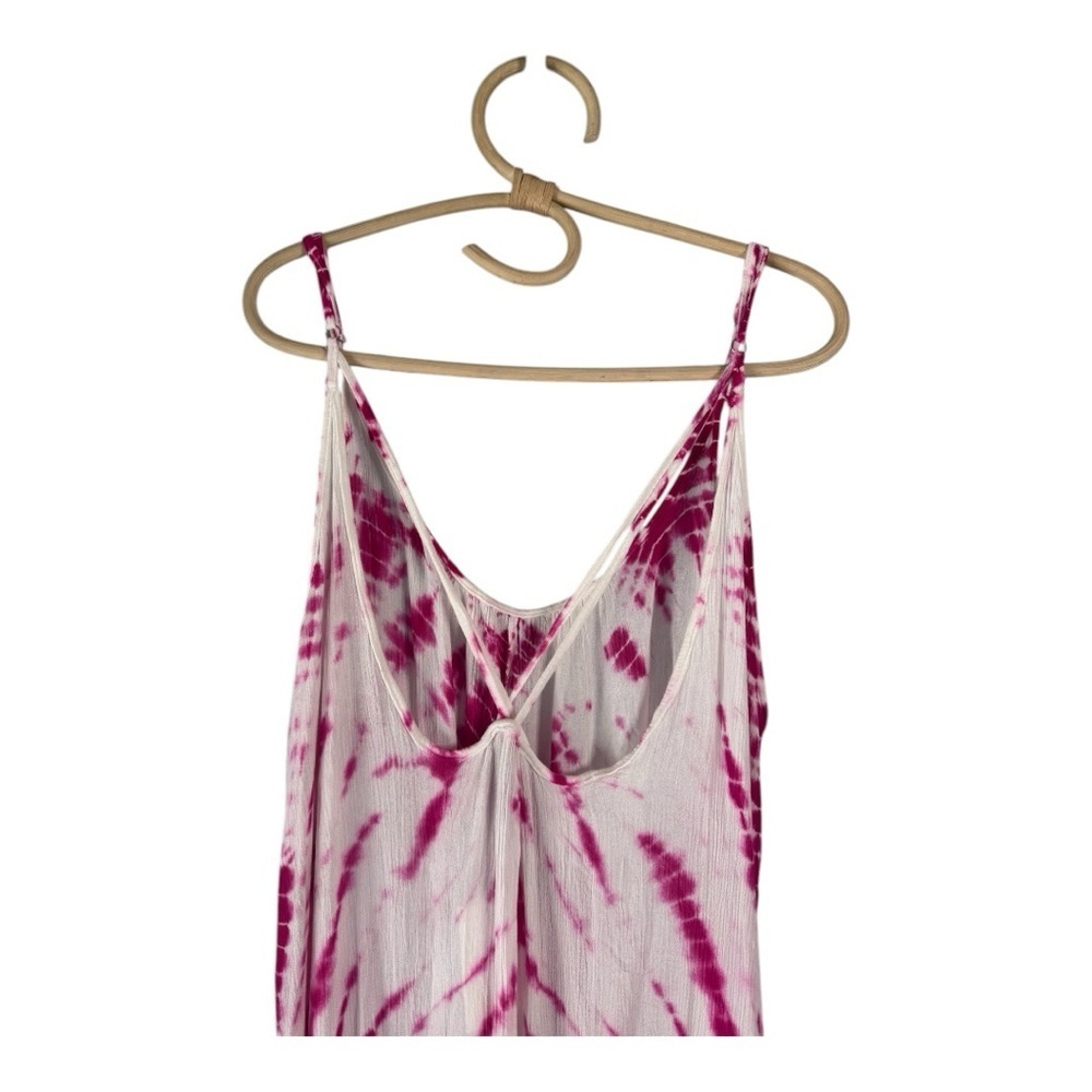 Raviya Tie - Dye Maxi Magenta White Gauze Criss Cross Back Flowy Cover Up Dress - Picture 6 of 12